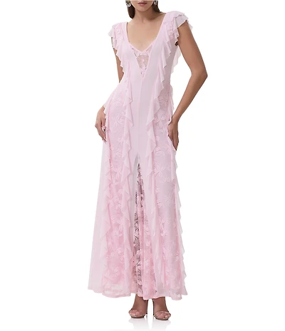 AFRM Trista Lace Ruffle V-Neck Sleeveless Maxi Dress