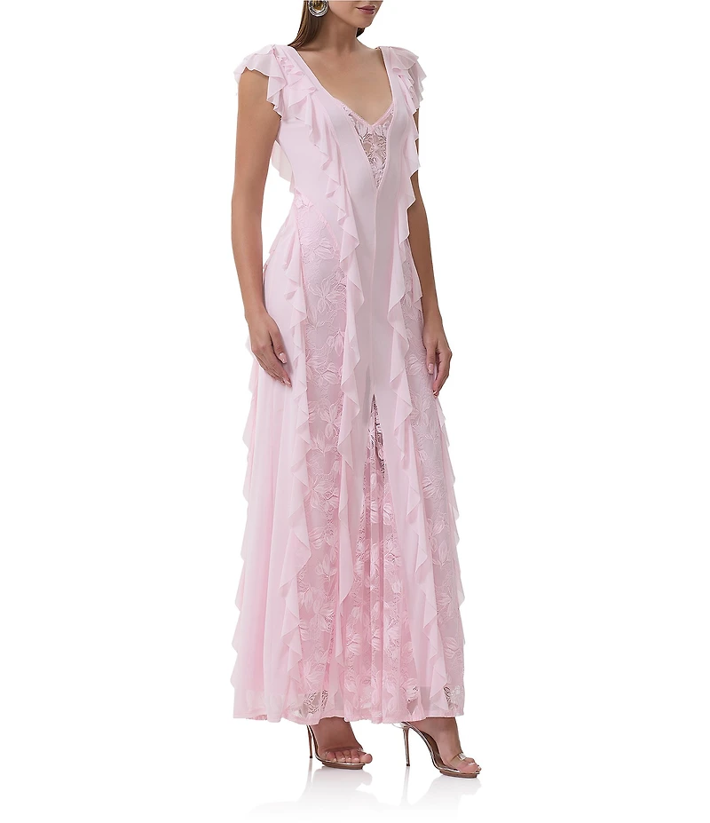 AFRM Trista Lace Ruffle V-Neck Sleeveless Maxi Dress