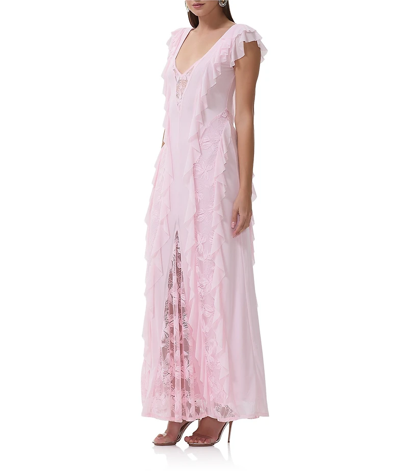 AFRM Trista Lace Ruffle V-Neck Sleeveless Maxi Dress