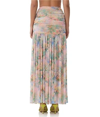 AFRM Val Floral Print Ruched Mesh Pleated Skirt