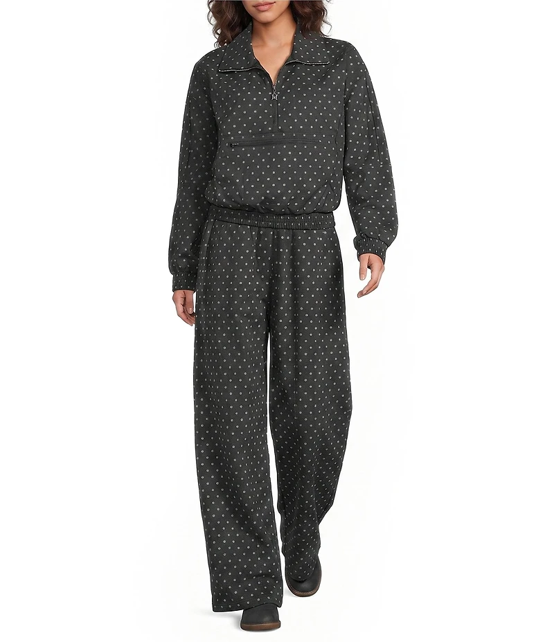 AFRM Virgo Dot Print Half Zip Mock Neck Long Sleeve Coordinating Pullover