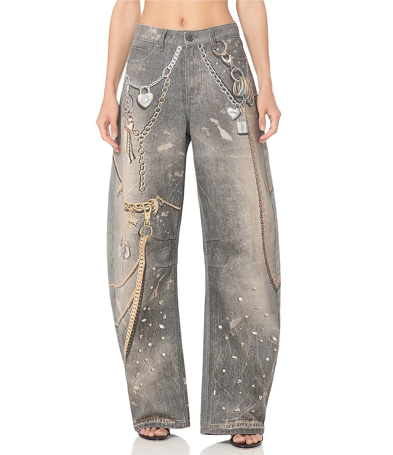 AFRM Walker Printed High Rise Barrel Leg Denim Pants