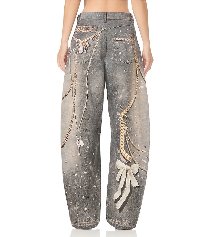 AFRM Walker Printed High Rise Barrel Leg Denim Pants
