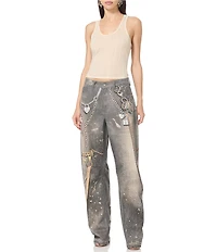 AFRM Walker Printed High Rise Barrel Leg Denim Pants