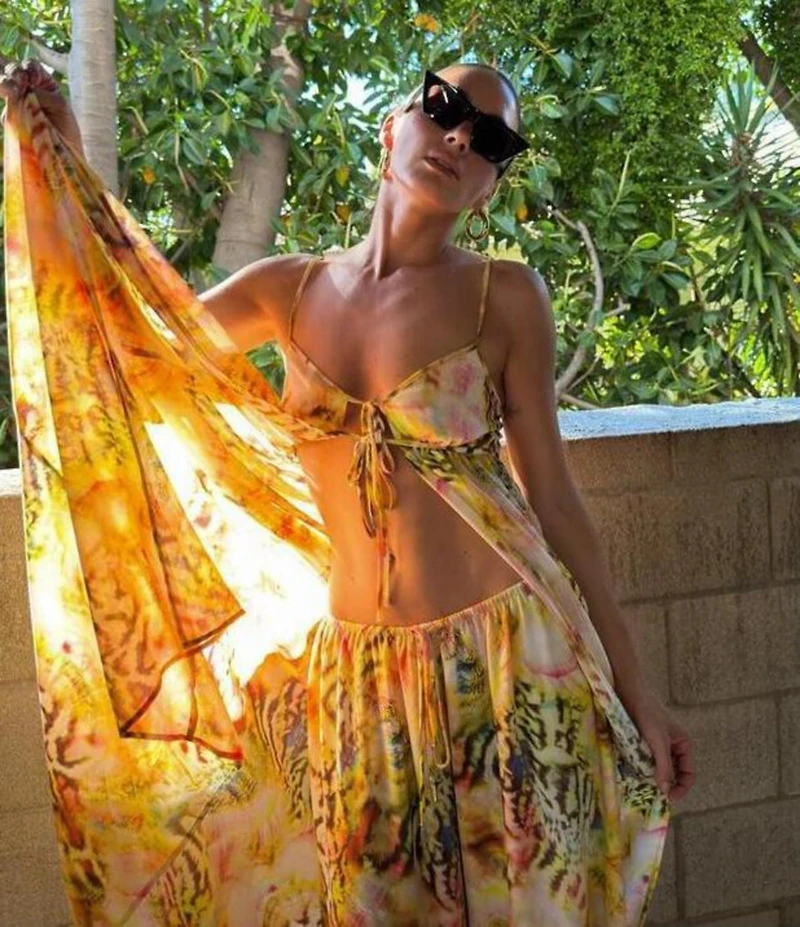 AFRM Wan Printed High Rise Wide Leg Coordinating Pants