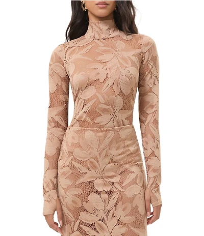 AFRM Zadie Coordinating Crochet Floral Lace Mock Neck Long Sleeve Top