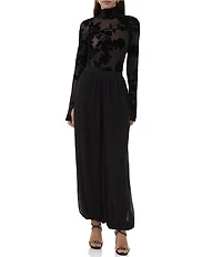 AFRM Zadie Coordinating Floral Flocked Mock Neck Long Sleeve Mesh Top