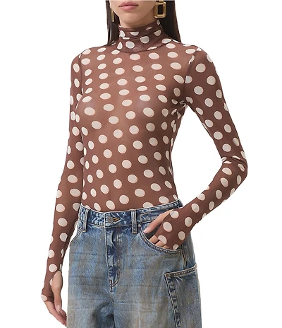 AFRM Zadie Dot Print Mock Neck Long Sleeve Mesh Top