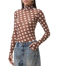 AFRM Zadie Dot Print Mock Neck Long Sleeve Mesh Top