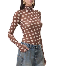 AFRM Zadie Dot Print Mock Neck Long Sleeve Mesh Top
