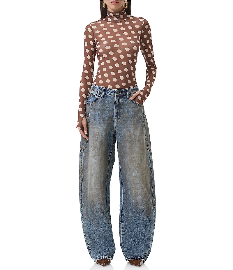 AFRM Zadie Dot Print Mock Neck Long Sleeve Mesh Top