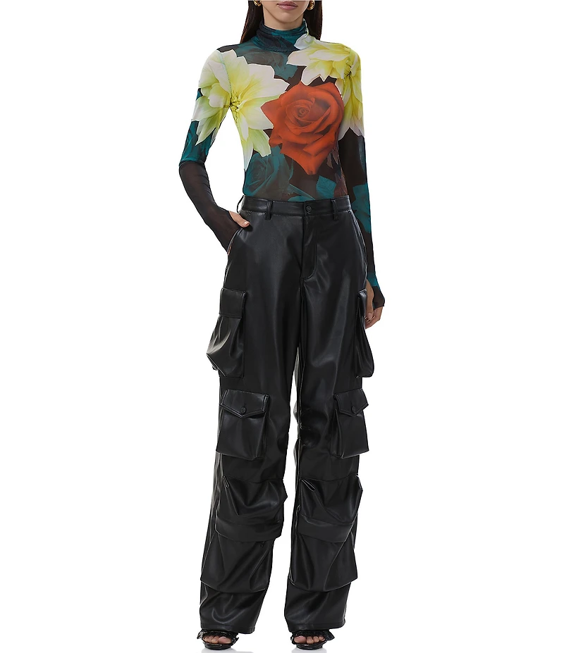 AFRM Zadie Floral Print Mock Neck Long Sleeve Mesh Top