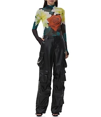 AFRM Zadie Floral Print Mock Neck Long Sleeve Mesh Top