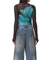 AFRM Zadie Flower Print Mock Neck Long Sleeve Mesh Top