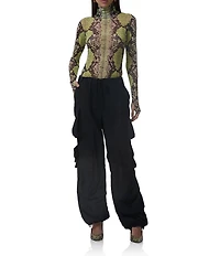 AFRM Zadie Snake Print Mock Neck Long Sleeve Mesh Top