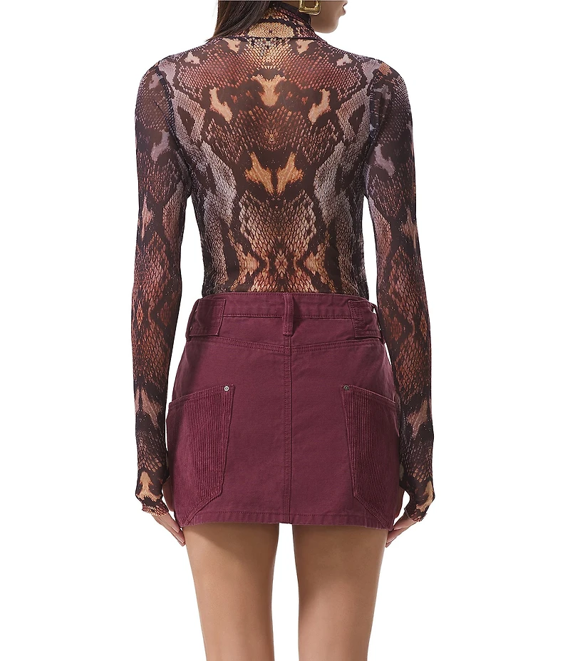 AFRM Zadie Snake Print Mock Neck Long Sleeve Mesh Top