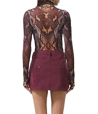 AFRM Zadie Snake Print Mock Neck Long Sleeve Mesh Top