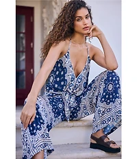 Agua Bendita Coordinating Harmony Scarf Print Halter V-Neck Sleeveless Tie Front Top