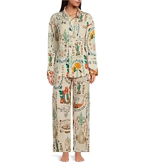 Agua Bendita Keshi Nopal Crinkle Woven Desert Print Collar Long Sleeve Button Front Top