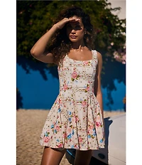 Agua Bendita Kristen Floral Print Square Neck Sleeveless Mini Dress