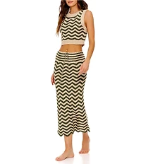Agua Bendita Mira Chevron Embroidered Knit Pull-On Coordinating Midi Skirt