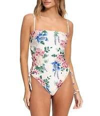 Agua Bendita Posh Ivy Reversible Cut-Out Side Tie One Piece Bandeau Swimsuit