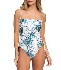 Agua Bendita Posh Ivy Reversible Cut-Out Side Tie One Piece Bandeau Swimsuit