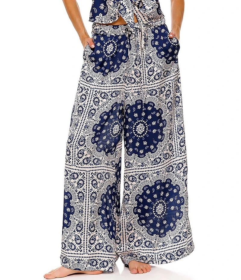 Agua Bendita Coordinating Winter Printed Elastic Waist Wide Leg Pants