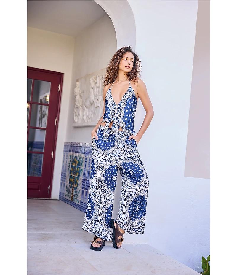 Agua Bendita Coordinating Winter Printed Elastic Waist Wide Leg Pants
