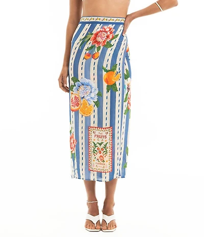 Agua Bendita Zinna Basket Placement Print Wrap Pareo Swim Cover-Up
