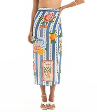 Agua Bendita Zinna Basket Placement Print Wrap Pareo Swim Cover-Up