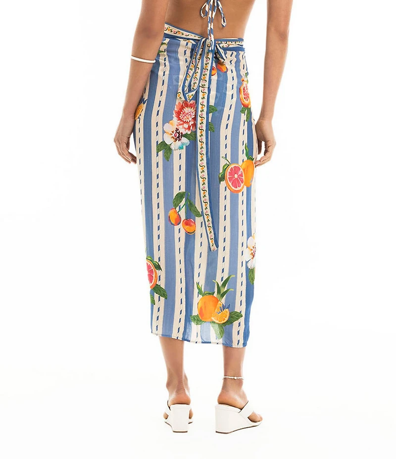 Agua Bendita Zinna Basket Placement Print Wrap Pareo Swim Cover-Up