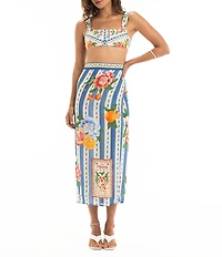 Agua Bendita Zinna Basket Placement Print Wrap Pareo Swim Cover-Up