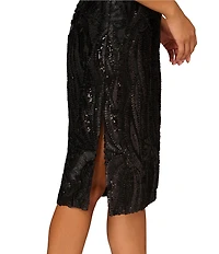 Aidan Mattox 3D Embroidered Mesh V-Neck Sleeveless Dress