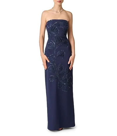 Aidan Mattox Beaded Crepe Strapless Column Gown
