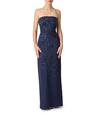 Aidan Mattox Beaded Crepe Strapless Column Gown