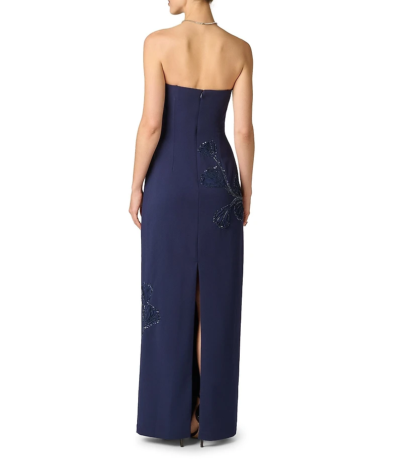Aidan Mattox Beaded Crepe Strapless Column Gown