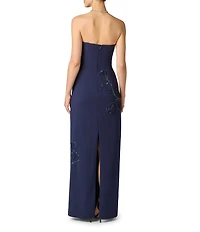 Aidan Mattox Beaded Crepe Strapless Column Gown