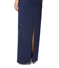 Aidan Mattox Beaded Crepe Strapless Column Gown