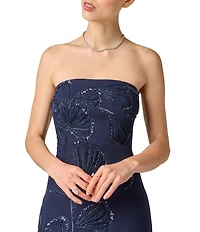 Aidan Mattox Beaded Crepe Strapless Column Gown