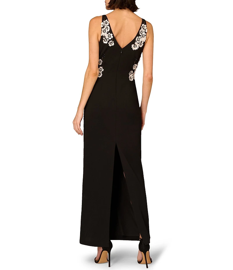 Aidan Mattox Beaded Crepe V Neck long Dress
