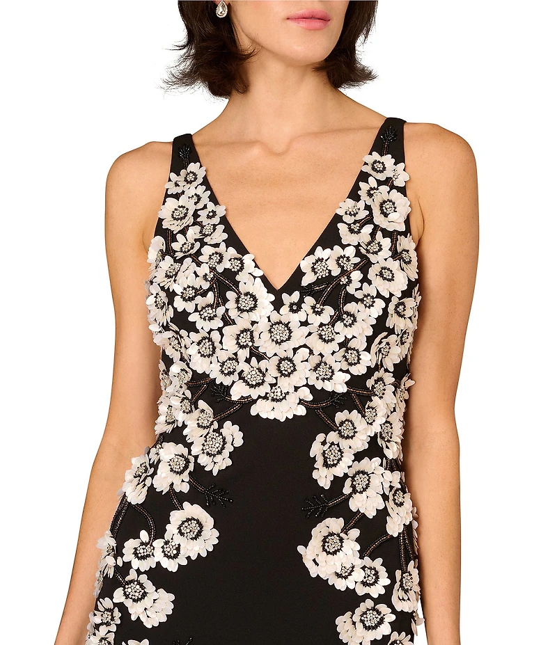 Aidan Mattox Beaded Crepe V Neck long Dress