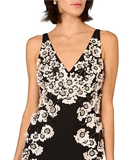 Aidan Mattox Beaded Crepe V Neck long Dress