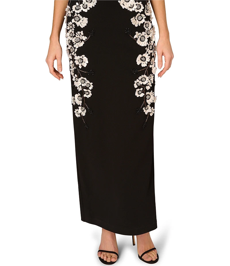 Aidan Mattox Beaded Crepe V Neck long Dress
