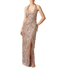 Aidan Mattox Beaded Halter Long Dress