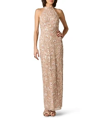 Aidan Mattox Beaded Halter Sleeveless Long Dress