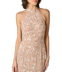 Aidan Mattox Beaded Halter Sleeveless Long Dress