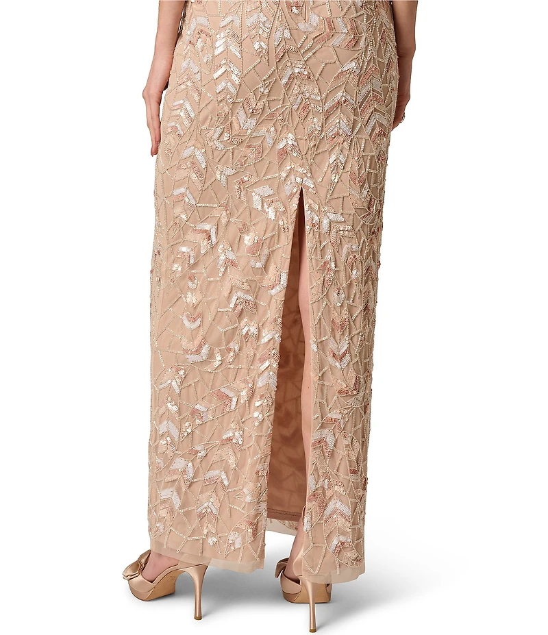Aidan Mattox Beaded Halter Sleeveless Long Dress