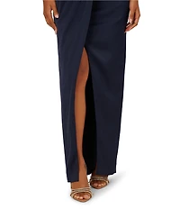 Aidan Mattox Beaded Mesh Off-The-Shoulder Cap Sleeve Satin Column Dress