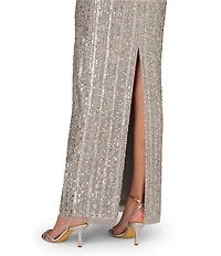 Aidan Mattox Beaded Mesh Sleeveless Sheath Dress